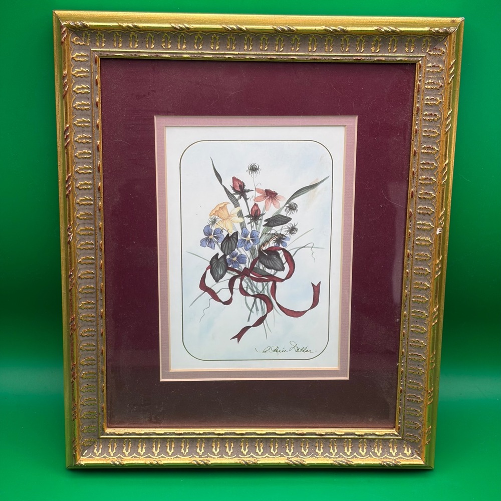 Floral Bouquet Lithograph A Brian Miller 12x10 Ornate Gold Frame Botanical Decor